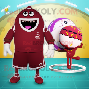 Maroon Burgers mascot costume character dressed with a One-Piece Swimsuit and Rings