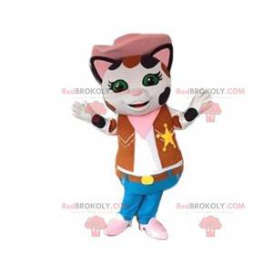 Mascotte de chatte en tenue de shériff. Costume de chatte -