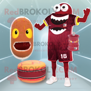 Maroon Burgers mascot costume character dressed with a One-Piece Swimsuit and Rings