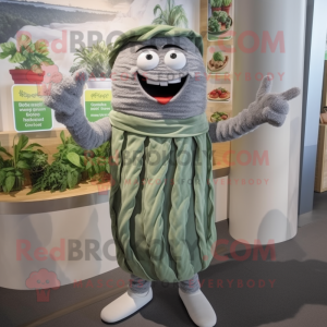 Gray Pesto Pasta mascot costume character dressed with a Bermuda Shorts and Bracelets
