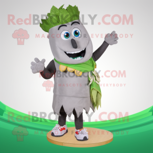 Gray Pesto Pasta mascot costume character dressed with a Bermuda Shorts and Bracelets