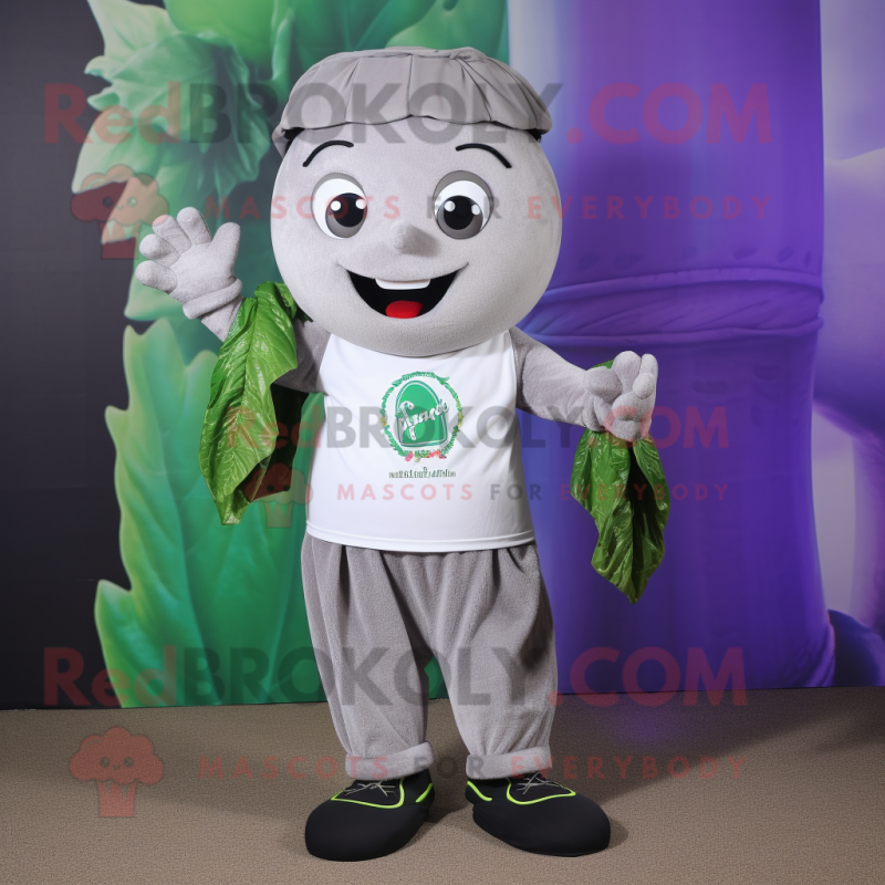 Gray Pesto Pasta mascot costume character dressed with a Bermuda Shorts and Bracelets Gray Pesto Pasta mascot costume character dressed with a Bermuda Shorts and Bracelets