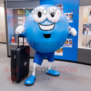 Blue Soccer Ball mascot costume character dressed with a Mini Dress and Briefcases