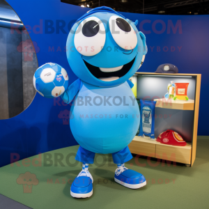 Blue Soccer Ball mascot costume character dressed with a Mini Dress and Briefcases