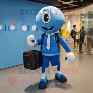 Blue Soccer Ball mascot costume character dressed with a Mini Dress and Briefcases