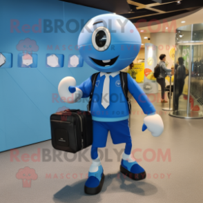 Blue Soccer Ball mascot costume character dressed with a Mini Dress and Briefcases