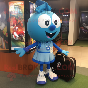 Blue Soccer Ball mascot costume character dressed with a Mini Dress and Briefcases