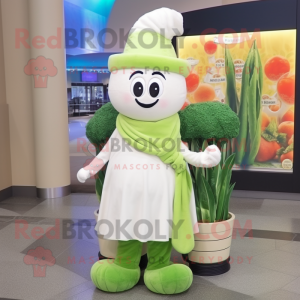 White Celery mascot costume character dressed with a Wrap Skirt and Beanies