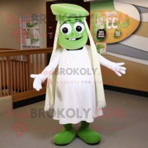 White Celery mascot costume character dressed with a Wrap Skirt and Beanies