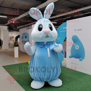 Sky Blue Rabbit mascot costume character dressed with a Maxi Dress and Keychains