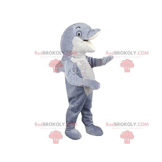 Mascotte de dauphin blanc et gris. Costume de dauphin -