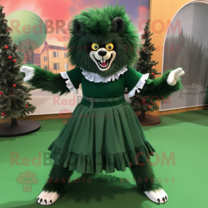 Forest Green Werewolf mascot costume character dressed with a Circle Skirt and Hair clips