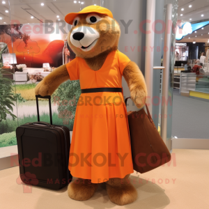 Orange Otter mascot costume character dressed with a Maxi Skirt and Clutch bags