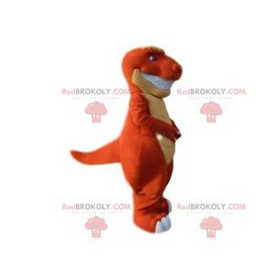 Orange and yellow dinosaur mascot. Dinosaur costume -