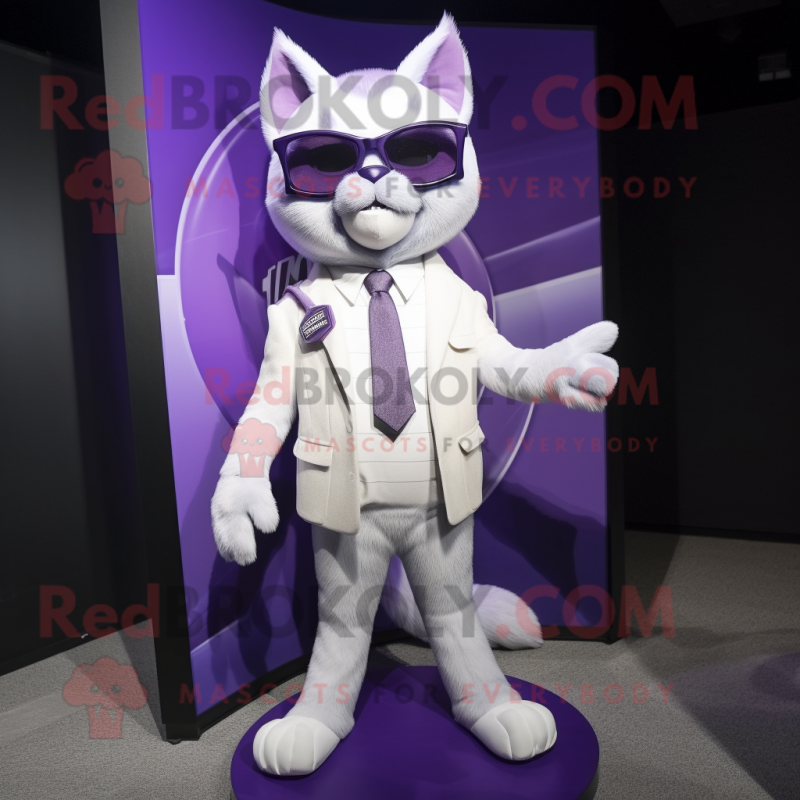 Lavender Cat mascot costume character dressed with a Suit and Sunglasses