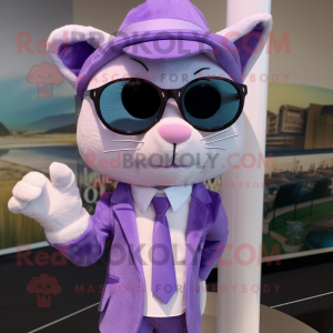 Lavender Cat mascot costume character dressed with a Suit and Sunglasses