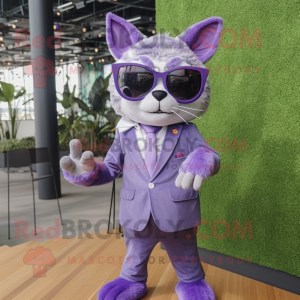 Lavender Cat mascot costume character dressed with a Suit and Sunglasses