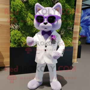 Lavender Cat mascot costume character dressed with a Suit and Sunglasses