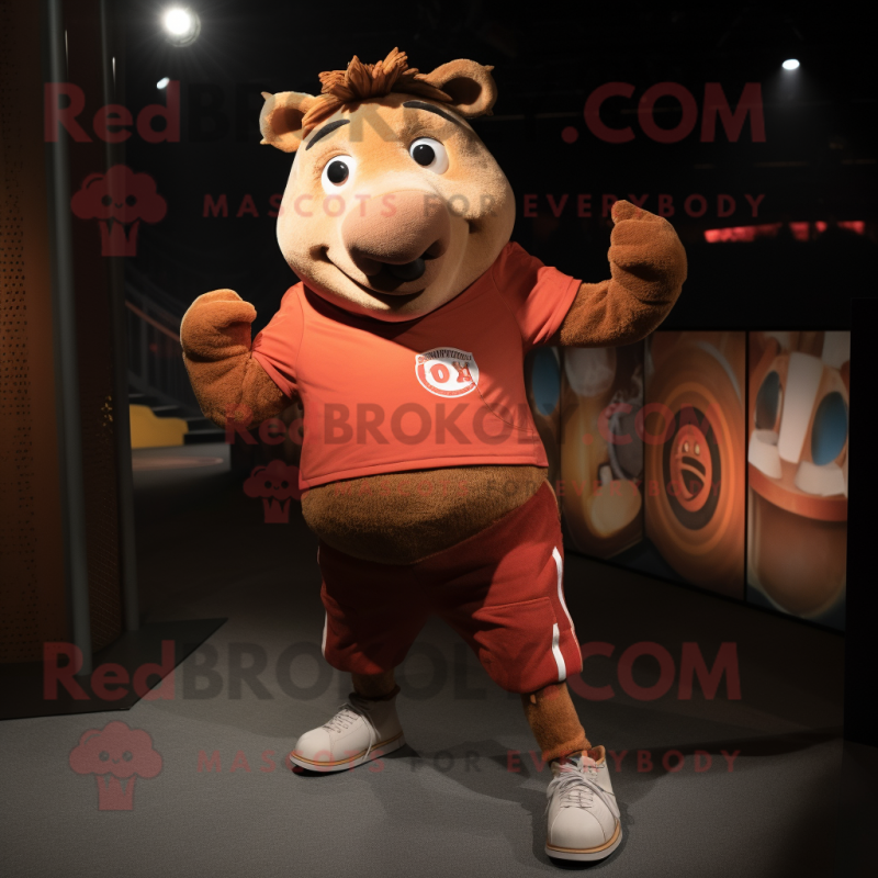 Rust Sow mascot costume character dressed with a Joggers and Anklets