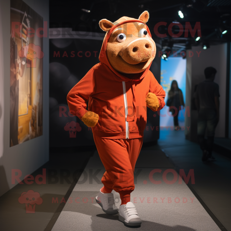 Rust Sow mascot costume character dressed with a Joggers and Anklets Rust Sow mascot costume character dressed with a Joggers and Anklets