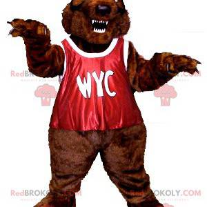 Brusande brunbjörnmaskot med en röd haklapp - Redbrokoly.com
