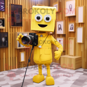 Yellow Camera mascot costume character dressed with a Romper and Ties