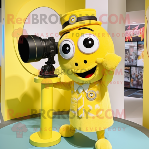 Yellow Camera mascot costume character dressed with a Romper and Ties