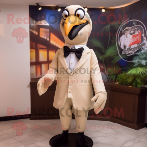 Beige Crow mascot costume character dressed with a Suit Jacket and Bow ties