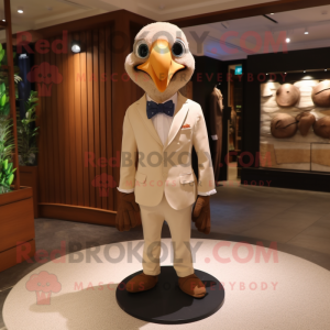 Beige Crow mascot costume character dressed with a Suit Jacket and Bow ties