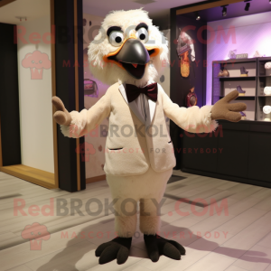 Beige Crow mascot costume character dressed with a Suit Jacket and Bow ties