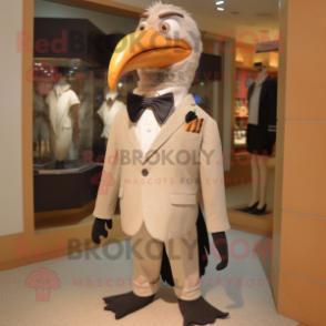 Beige Crow mascot costume character dressed with a Suit Jacket and Bow ties