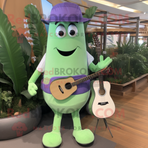 Lavender Cucumber mascot costume character dressed with a Board Shorts and Suspenders