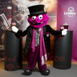 Magenta Guinness mascot costume character dressed with a Suit Jacket and Scarves
