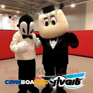 Cream Boxing Glove mascot costume character dressed with a Tuxedo and Watches