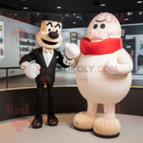 Cream Boxing Glove mascot costume character dressed with a Tuxedo and Watches