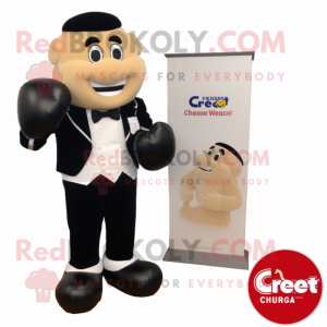 Cream Boxing Glove mascot costume character dressed with a Tuxedo and Watches