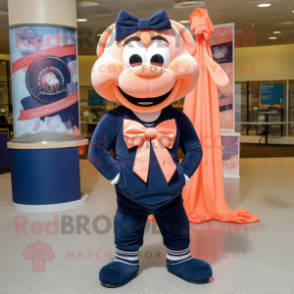 Peach Navy Seal mascot costume character dressed with a Graphic Tee and Bow ties