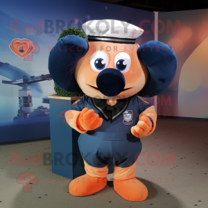 Peach Navy Seal mascot costume character dressed with a Graphic Tee and Bow ties