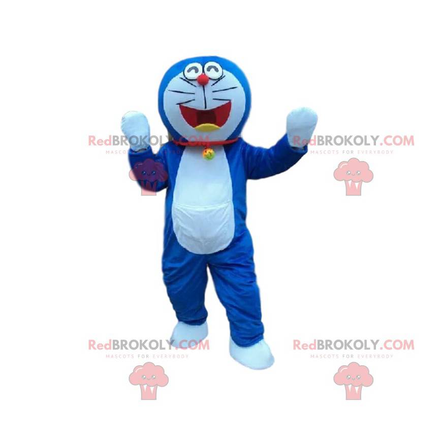 Mascotte de chat bleu et blanc. Costume de chat - Redbrokoly.com