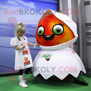 White Tomato mascot costume character dressed with a Mini Skirt and Keychains