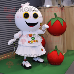 White Tomato mascot costume character dressed with a Mini Skirt and Keychains