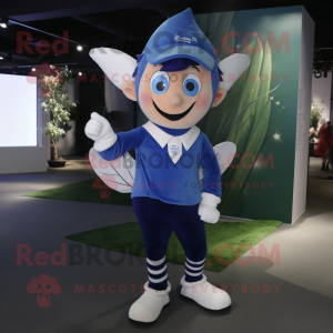 Navy Tooth Fairy mascot costume character dressed with a Polo Shirt and Shoe laces