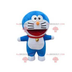 Blauwe en witte kat mascotte. Kat kostuum - Redbrokoly.com