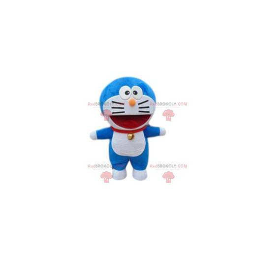 Mascotte de chat bleu et blanc. Costume de chat - Redbrokoly.com