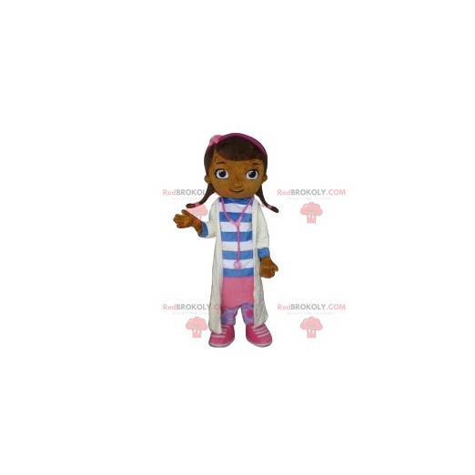 Mascote da menina vestida de médico. - Redbrokoly.com