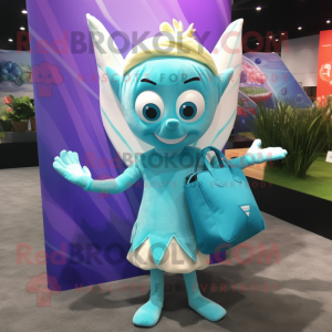 Cyan Tooth Fairy mascot costume character dressed with a Swimwear and Tote bags