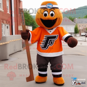 Rust Ice Hockey Stick mascot costume character dressed with a Dress Pants and Berets