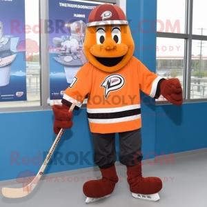 Rust Ice Hockey Stick mascot costume character dressed with a Dress Pants and Berets