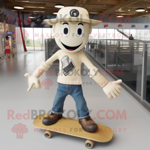 Cream Skateboard mascot costume character dressed with a Bootcut Jeans and Hairpins