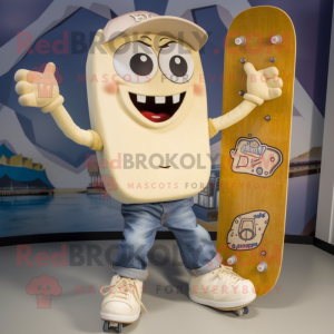 Cream Skateboard mascot costume character dressed with a Bootcut Jeans and Hairpins